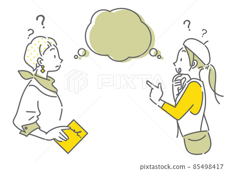 Two women enjoying a trip Hatena Simple and stylish line drawing illustrations 85498417