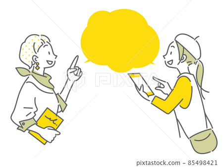 Two women enjoying a trip Smartphone Simple and stylish line drawing illustration Two women enjoying a trip Smartphone Simple and stylish line drawing illustration 85498421