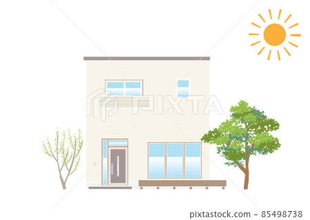 虛構的獨立屋 一個簡單的獨棟房子的插圖 平屋頂線公平 85498738