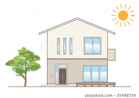 虛構的獨立屋 簡單的房子山牆屋頂的插圖 85498739