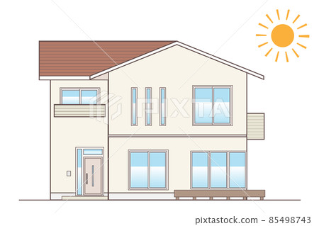 虛構的獨立屋 簡單的房子山牆屋頂的插圖 85498743