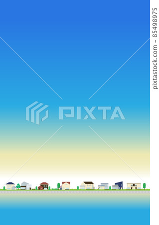 住宅區 黃昏時的平靜天空和房屋矢量插圖 海報尺寸 垂直位置 住宅區 黃昏時的平靜天空和房屋矢量插圖 海報尺寸 垂直位置 85498975