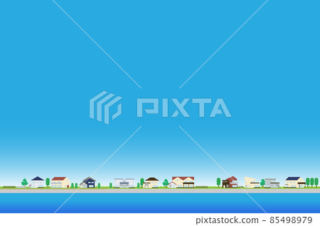 Residential area Cloudless blue sky and vector illustration of houses Poster size Horizontal position 85498979