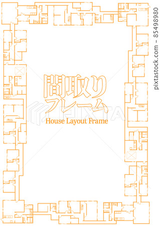 Floor plan of a fictitious building with a floor plan as a motif Frame line drawing only Floor plan of a fictitious building with a floor plan as a motif Frame line drawing only 85498980