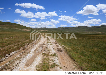 Track pit on wet grassland Track pit on wet grassland 85499195