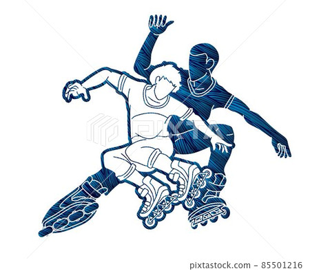 Group of Roller blade Players Action Vector 85501216