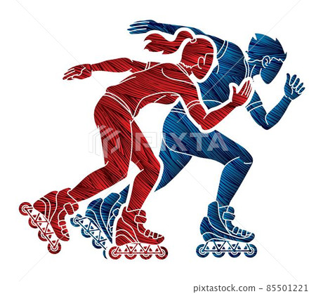Group of Roller blade Players Action Vector 85501221