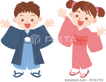 穿著和服的男孩和女孩 85501761