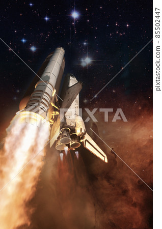 Spaceship launch mission to stars. Elements of this image furnished by NASA. 85502447