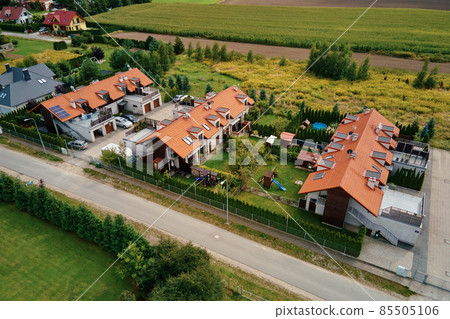 Suburban neighborhood in europe city, aerial view Suburban neighborhood in europe city, aerial view 85505106