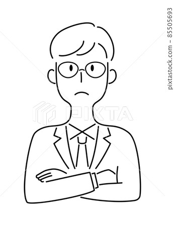 手繪風格· 一個男人雙臂交叉思考的矢量圖 85505693