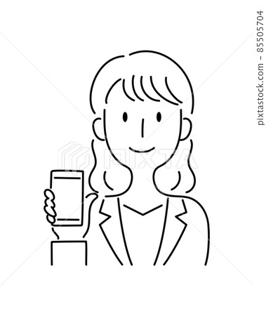 顯示手繪風格智能手機屏幕的微笑女性的矢量圖 85505704