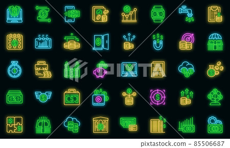 Passive income icons set vector neon 85506687