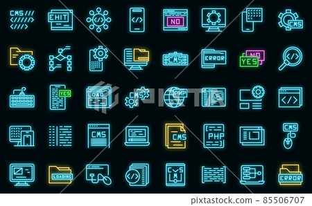 Cms development icons set vector neon 85506707