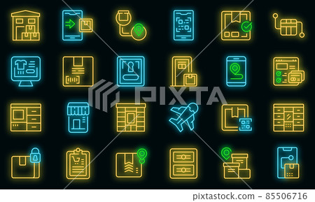 Self-service parcel delivery icons set vector neon 85506716