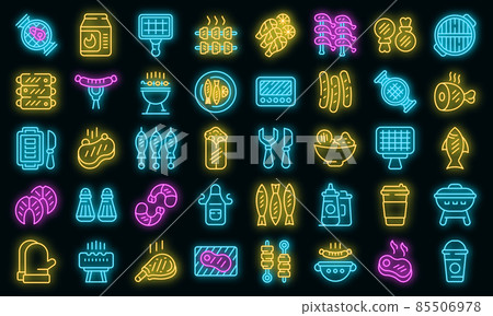 Grilled food icons set vector neon 85506978