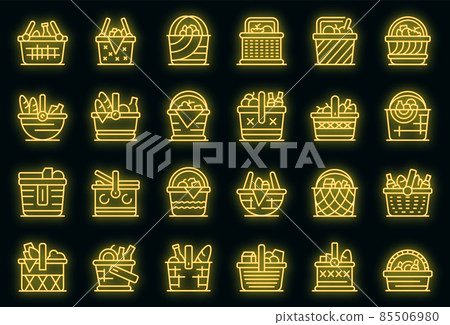 Picnic basket icons set vector neon 85506980