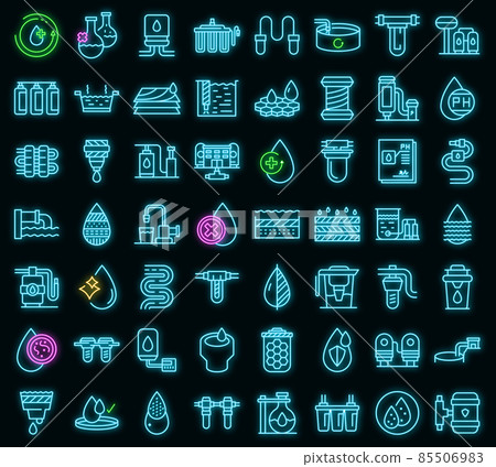 Equipment for water purification icons set vector neon Equipment for water purification icons set vector neon 85506983