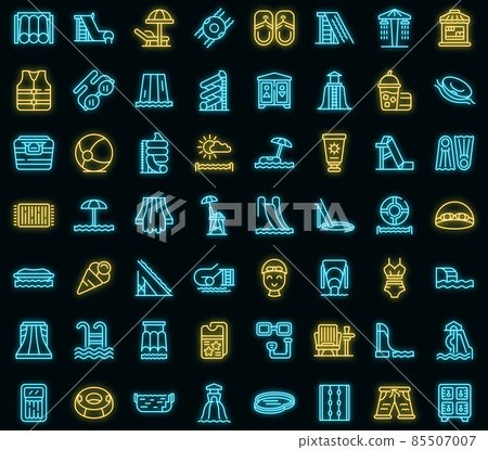 Water park icons set vector neon Water park icons set vector neon 85507007