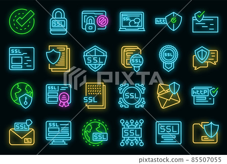 SSL certificate icons set vector neon SSL certificate icons set vector neon 85507055