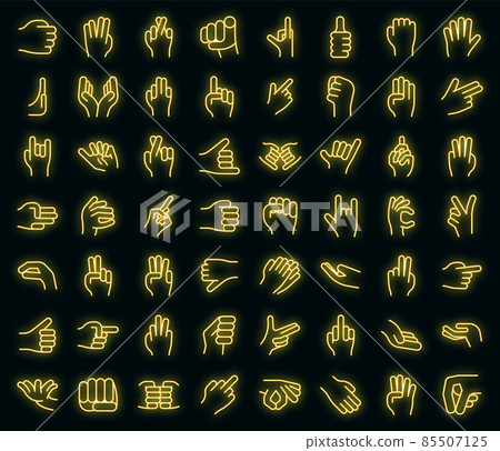 Hand gestures icons set vector neon 85507125