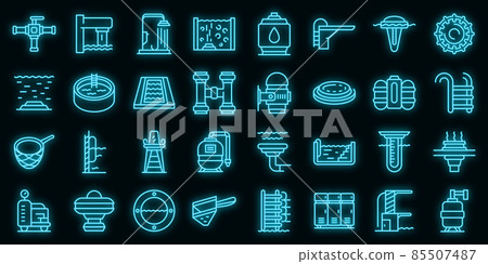 Equipment for pool icons set vector neon 85507487