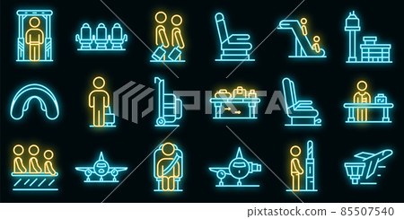 Airline passengers icons set vector neon 85507540