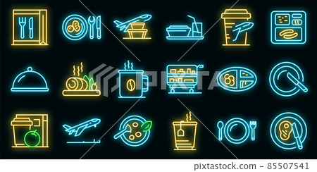 Airline food icons set vector neon 85507541