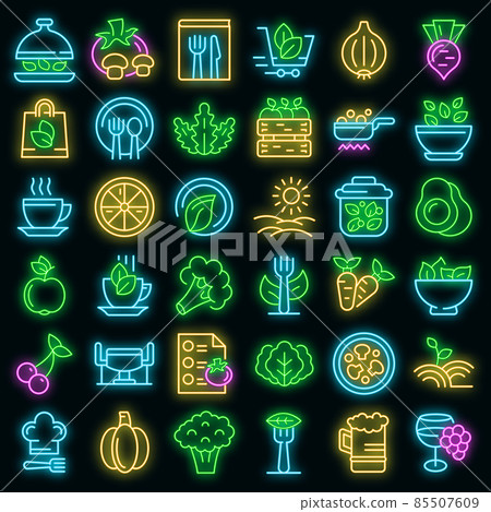 Organic restaurant icons set vector neon 85507609