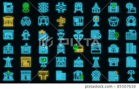 City infrastructure icons set vector neon 85507610