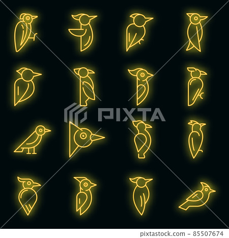 Woodpecker icons set vector neon 85507674