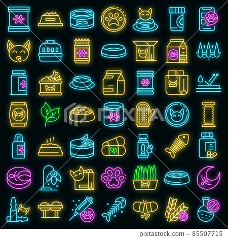 Cat food icons set vector neon 85507715