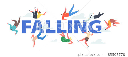 Falling People Concept. Unhappy Male and Female Characters Falling Down due Stumbling, Slipping, Accident, Injury 85507778