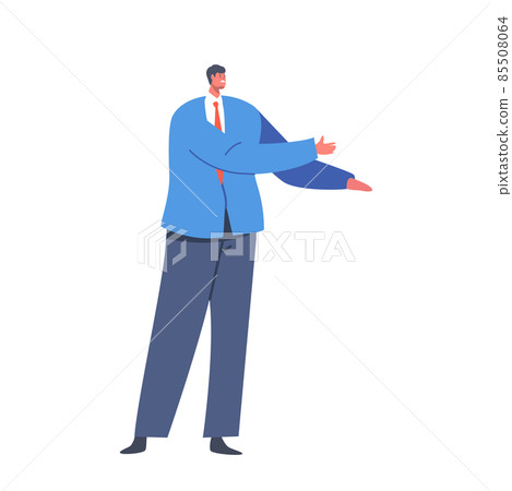 Single Male Character Wear Blue Blazer and Trousers Isolated on White Background. Mature Upset Fashioned Business Man Single Male Character Wear Blue Blazer and Trousers Isolated on White Background. Mature Upset Fashioned Business Man 85508064