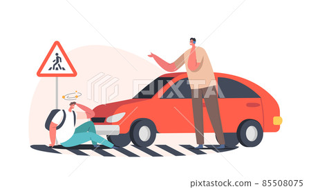 Dangerous Situation with Transport, Drunk Driver Victim. Car Hit Pedestrian on Road, Accident with Automobile and Person 85508075