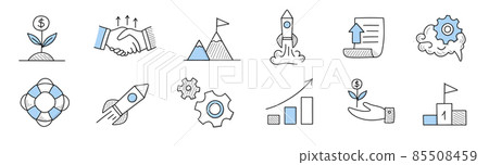 Set of doodle icons, linear vector business signs Set of doodle icons, linear vector business signs 85508459