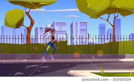 Sportswoman running in summer city park, sport Sportswoman running in summer city park, sport 85508509