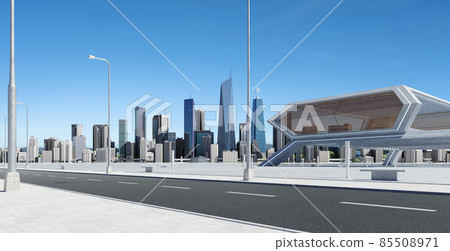 Roadside street view with modern buildings background 85508971