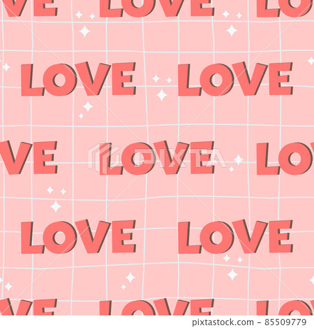 Seamless pattern with the inscription - love- on pink background. Decorative backdrop with love, passion and romance symbols. Vector illustration for 14 February 85509779