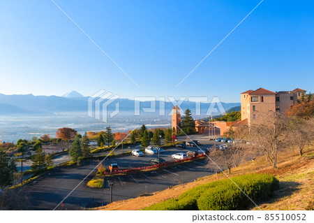 Yamanashi City Autumn Mt. Fuji and Kofu Basin seen from Fuefukigawa Fruit Park in Yamanashi Prefecture in the early morning Yamanashi City Autumn Mt. Fuji and Kofu Basin seen from Fuefukigawa Fruit Park in Yamanashi Prefecture in the early morning 85510052