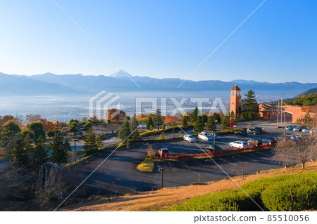 Yamanashi City Autumn Mt. Fuji and Kofu Basin seen from Fuefukigawa Fruit Park in Yamanashi Prefecture in the early morning Yamanashi City Autumn Mt. Fuji and Kofu Basin seen from Fuefukigawa Fruit Park in Yamanashi Prefecture in the early morning 85510056