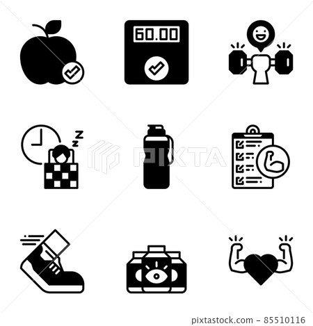Fitness and healthy icon set. Fitness and healthy icon set. 85510116