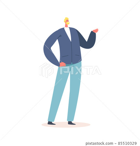Single Male Character Wear Blue Blazer and Trousers Isolated on White Background. Mature Positive Fashioned Business Man 85510329