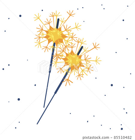 Bengal Light Sparkler, with Fire, Firework Isolated on White Background. Salute Element for Winter Holidays Celebration 85510482