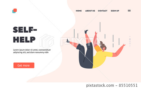Self Help Landing Page Template. Unhappy Woman Falling Down, Sad Depressed Character. Girl in Despair Fall After Failure 85510551