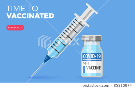Covid-19 Coronavirus Vaccine and Syringe isolated on blue Covid-19 Coronavirus Vaccine and Syringe isolated on blue 85510974