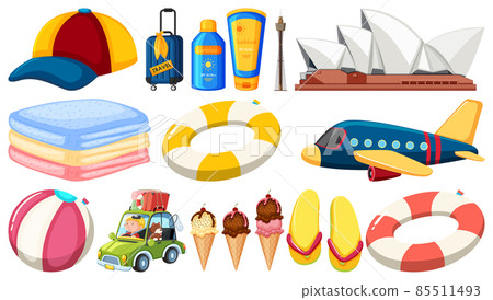 Set of summer vacation objects and elements Set of summer vacation objects and elements 85511493