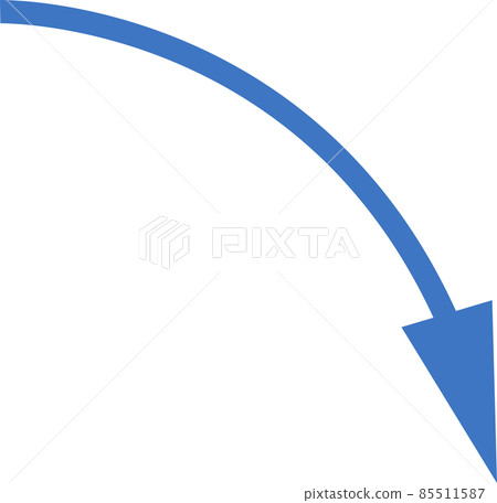 右肩向下傾斜的藍色箭頭的簡單圖示 85511587