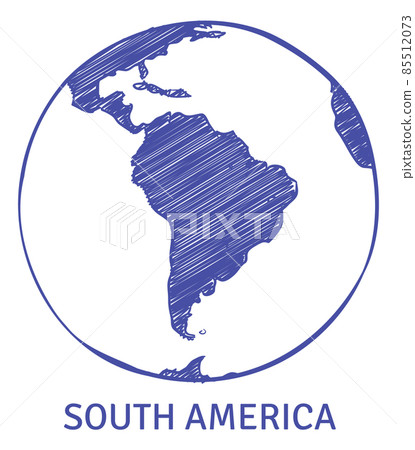 South america on globe. Blue ink pen sketch South america on globe. Blue ink pen sketch 85512073
