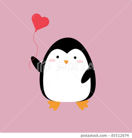 Cartoon penguin with heart balloon. Cute character Cartoon penguin with heart balloon. Cute character 85512074